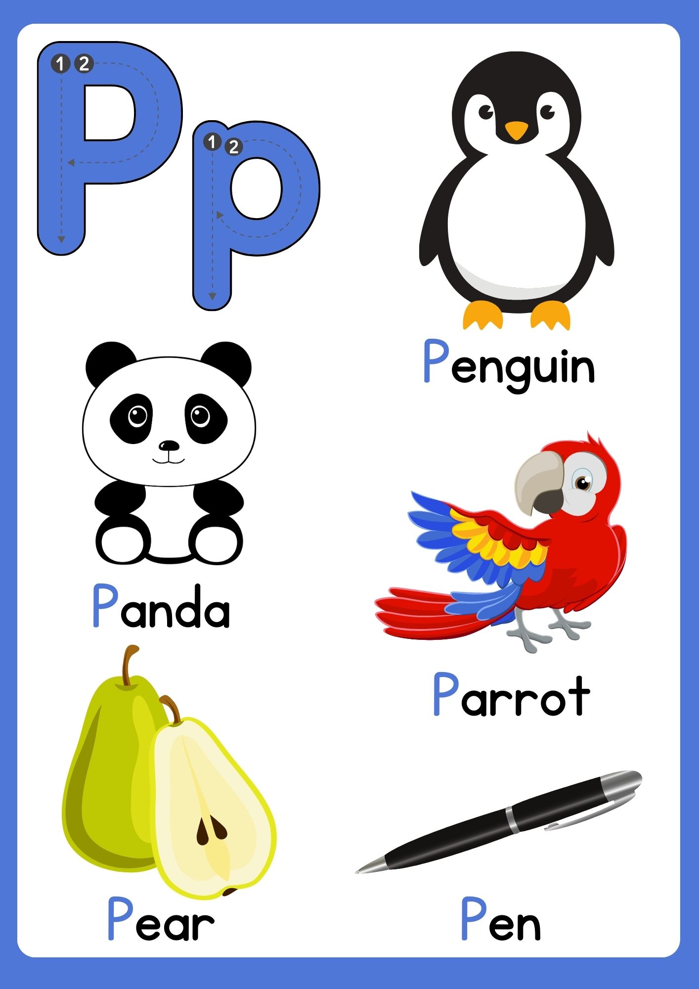 Letter p flashcard with words 3